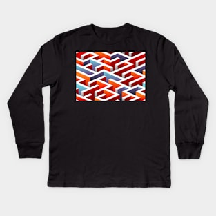 Blue, Orange and Red 3D Maze Kids Long Sleeve T-Shirt